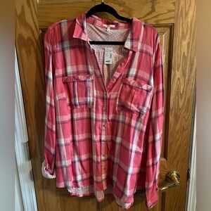 NWT Maurice’s 3 3x xxxl pink shirt blouse plaid